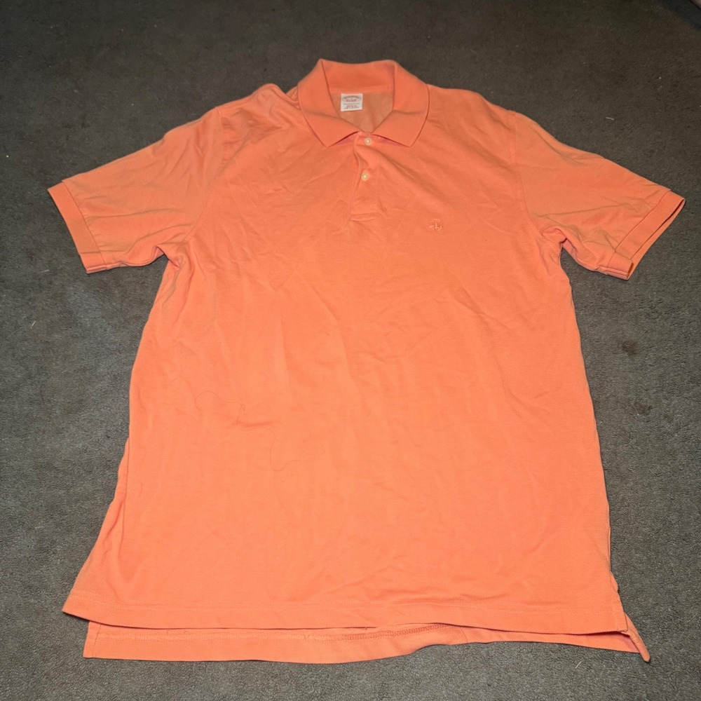 Brooks Brothers Performance Polo Shirt Mens L Orange Short Sleeve Cotton Pique